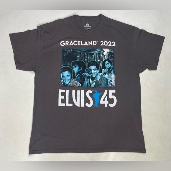 Elvis 45 Graceland 2022 Graphic T-shirt Men XL Gray Short Sleeve Music - Picture 1 of 5